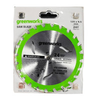 Диск пильный по дереву для циркулярной пилы Greenworks арт. 2952507, 120х9,5 мм, 24T<br />
<br />
Совместимость: циркулярная мини пила Greenworks G24MCS (1501207);<br />
Диаметр пильного диска: 120 мм;<br />
Посадочный диаметр: 9,5 мм;<br />
Ширина реза: