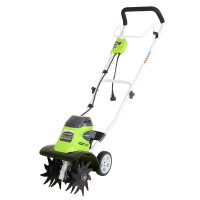 Культиватор электрический GREENWORKS GTL9526<br />
<br />
Мощный 8 А двигатель справится с работой любой сложности<br />
4 колеса с зубьями по 20 см легко рыхлят почву<br />
Настраиваемая ширина рыхления от 20 до 25 см<br />
Регулируемая глубина до 12 см