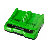 Зарядное устройство Greenworks Арт. 2931907, - предназначено для одновременного заряда двух аккумуляторных батарей Greenworks 24V. <br />
<br />
Зарядное устройство оснащено чипом защиты от перезаряда,  при достижение 100% заряда аккумулятора оно автомат