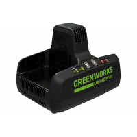 Быстрое зарядное устройство для 2-х аккумуляторов G82C2, 82V, 8А GreenWorks 2939007 применяется для синхронной/параллельной зарядки двух аккумуляторов напряжением 82 вольта.