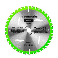 Диск пильный по дереву для циркулярной пилы Greenworks, арт. 2943307, 184x20 мм, 40T<br />
<br />
Совместимость: циркулярная пила  Greenworks GD24CS (1500907);<br />
Диаметр пильного диска: 184 мм;<br />
Посадочный диамет:  20 мм;<br />
Ширина реза: 1,6 