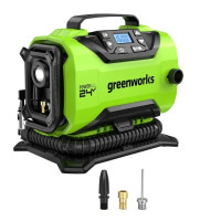 Компрессор автомобильный аккумуляторный Greenworks ACG301 (3400807), 24 V / 12 V (от сети автомобиля), без АКБ и ЗУ.<br />
<br />
Многофункциональный компрессор Greenworks ACG301 – идеальное устройство для всех владельцев автомобилей, мотоциклов и для лю